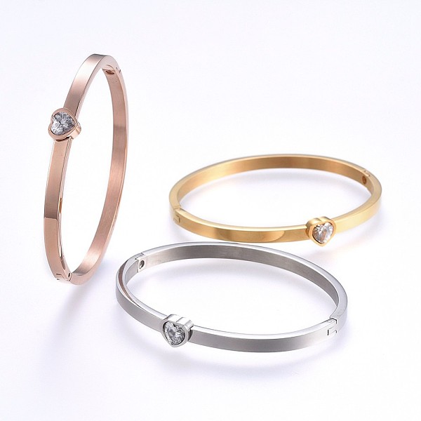PandaHall 304 Stainless Steel Bangles, with Rhinestone, Heart, Mixed Color, 2-1/4 inch(5.6cm)x1-7/8 inch(4.7cm), 4~7.5mm Rhinestone Clear
PandaHall 304 Stainless Steel Bangles, with Rhinestone, Heart, Mixed Color, 2-1/4 inch(5.6cm)x1-7/8 inch(4.7cm), 4~7.5mm Rhinestone Clear