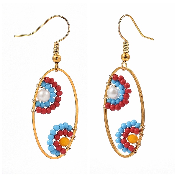 PandaHall Oval Dangle Earrings, with Glass Seed Beads, Glass Pearl Beads, Brass Linking Rings and Iron Earring Hooks, Golden, Colorful, 47mm...
PandaHall Oval Dangle Earrings, with Glass Seed Beads, Glass Pearl Beads, Brass Linking Rings and Iron Earring Hooks, Golden, Colorful, 47mm...