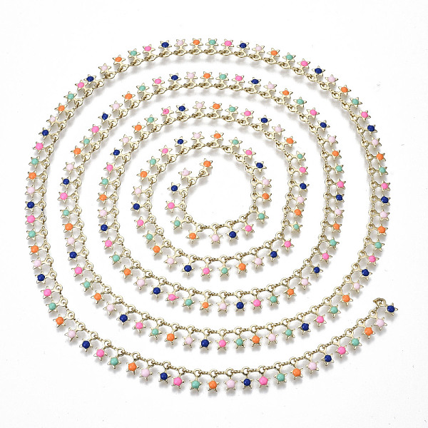 PandaHall Brass Link Chains, with Enamel Star Charms, Long-Lasting Plated, Soldered, Colorful, Light Gold, 7x7x1.5mm Brass+Enamel
PandaHall Brass Link Chains, with Enamel Star Charms, Long-Lasting Plated, Soldered, Colorful, Light Gold, 7x7x1.5mm Brass+Enamel