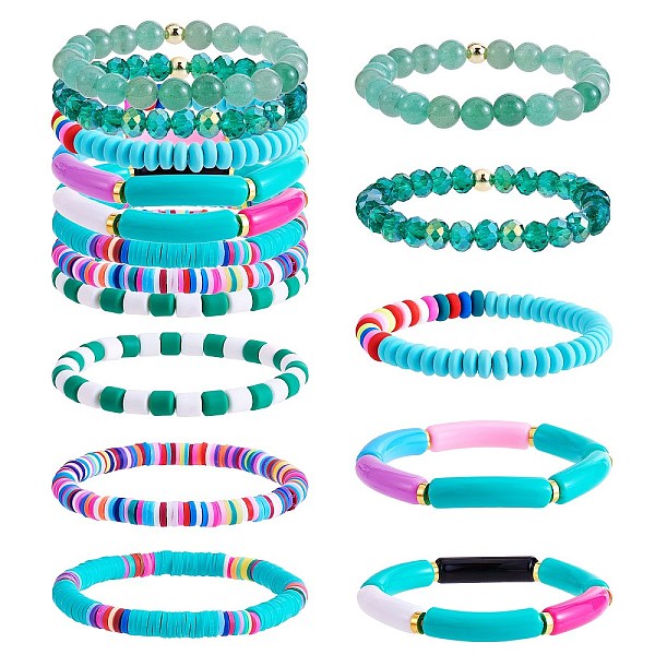 PandaHall 8Pcs 6 Style Synthetic Imperial Jasper & GLass Beaded Stretch Bracelets Set, Polymer Clay Heishi Surfer Bracelets, Acrylic Curved...
PandaHall 8Pcs 6 Style Synthetic Imperial Jasper & GLass Beaded Stretch Bracelets Set, Polymer Clay Heishi Surfer Bracelets, Acrylic Curved...
