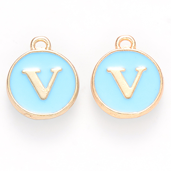 PandaHall Golden Plated Alloy Enamel Charms, Cadmium Free & Lead Free, Enamelled Sequins, Flat Round with Letter, Sky Blue, Letter.V...
PandaHall Golden Plated Alloy Enamel Charms, Cadmium Free & Lead Free, Enamelled Sequins, Flat Round with Letter, Sky Blue, Letter.V...