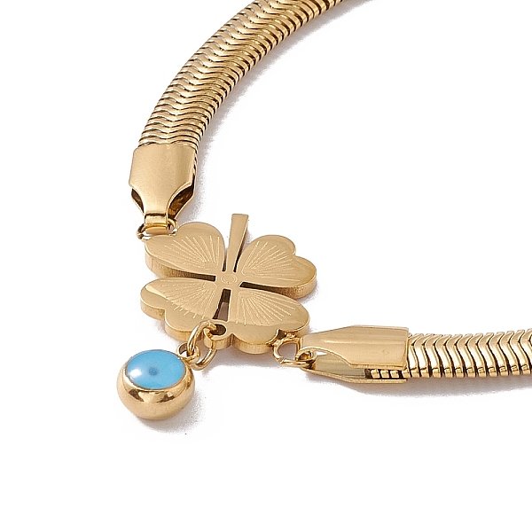 PandaHall Enamel Evil Eye Link Bracelet with Flat Snake Chains, 304 Stainless Steel Jewelry for Women, Golden, Clover Pattern, Clover...
PandaHall Enamel Evil Eye Link Bracelet with Flat Snake Chains, 304 Stainless Steel Jewelry for Women, Golden, Clover Pattern, Clover...