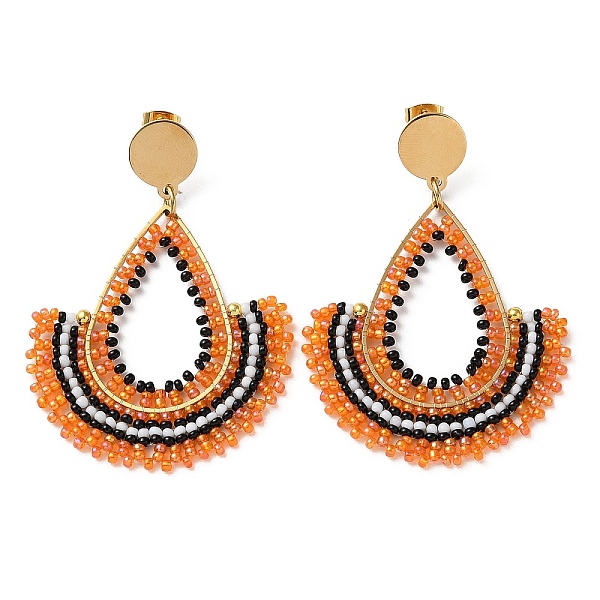 PandaHall Woven Glass Beaded Teardrop Dangle Stud Earrings, with Vacuum Plating 304 Stainless Steel Pins, Dark Orange, 65x46mm Glass...
PandaHall Woven Glass Beaded Teardrop Dangle Stud Earrings, with Vacuum Plating 304 Stainless Steel Pins, Dark Orange, 65x46mm Glass...