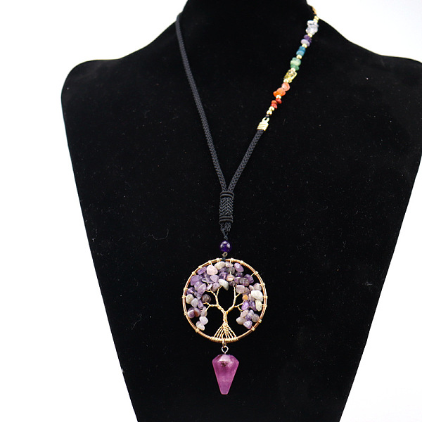 PandaHall Natural Amethyst Chips Tree of Life Pendant Necklace, Brass Wire Wrap Necklace with Polyester Ropes, 25.98 inch(66cm) Amethyst...
PandaHall Natural Amethyst Chips Tree of Life Pendant Necklace, Brass Wire Wrap Necklace with Polyester Ropes, 25.98 inch(66cm) Amethyst...