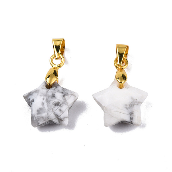 PandaHall Natural Howlite Charms, with Golden Plated Brass Pinch Bail, Star, Star: 12x12.5x5.5mm, Hole: 3.5x4mm Howlite Star
PandaHall Natural Howlite Charms, with Golden Plated Brass Pinch Bail, Star, Star: 12x12.5x5.5mm, Hole: 3.5x4mm Howlite Star