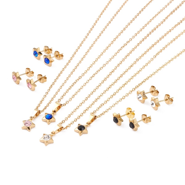 PandaHall Vacuum Plating Rhinestone Stud Earrings and Pendant Necklaces Sets, with 304 Stainless Steel Findings, Star, Golden, Mixed Color..., Multicolor
PandaHall Vacuum Plating Rhinestone Stud Earrings and Pendant Necklaces Sets, with 304 Stainless Steel Findings, Star, Golden, Mixed Color..., Multicolor