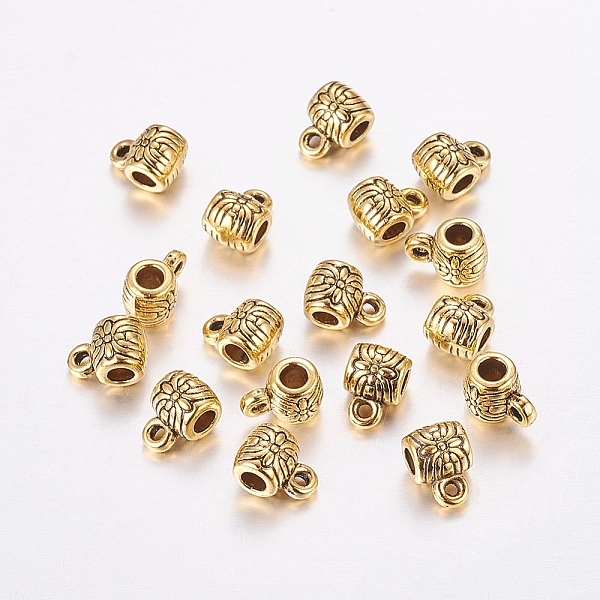 PandaHall Tibetan Silver Tube Bails, Loop Bails, Bail Beads, Cadmium Free & Nickel Free & Lead Free, Antique Golden, Barrel with Flower...
PandaHall Tibetan Silver Tube Bails, Loop Bails, Bail Beads, Cadmium Free & Nickel Free & Lead Free, Antique Golden, Barrel with Flower...