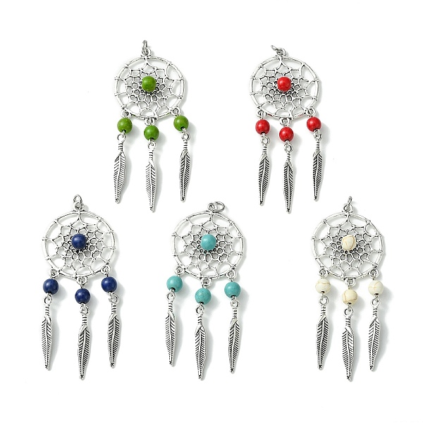 PandaHall Synthetic Turquoise Dyed Big Pendants, Antique Silver Plated Alloy Woven Web/Net Charms, Mixed Color, Feather, 71.5x28x6.5~7mm..., Multicolor
PandaHall Synthetic Turquoise Dyed Big Pendants, Antique Silver Plated Alloy Woven Web/Net Charms, Mixed Color, Feather, 71.5x28x6.5~7mm..., Multicolor