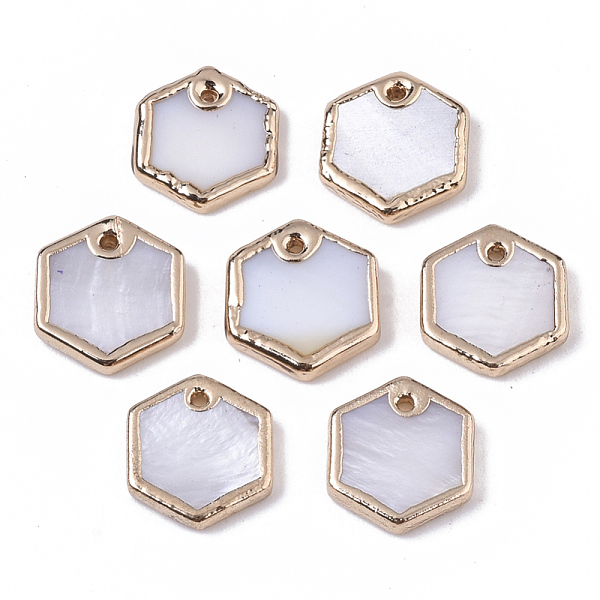 PandaHall Natural Freshwater Shell Charms, Brass Edge Golden Plated, Hexagon, Seashell Color, 9~10x8~9x1.5~3mm, Hole: 0.7mm Freshwater Shell...
PandaHall Natural Freshwater Shell Charms, Brass Edge Golden Plated, Hexagon, Seashell Color, 9~10x8~9x1.5~3mm, Hole: 0.7mm Freshwater Shell...