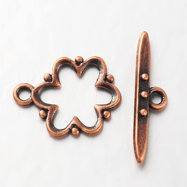PandaHall Alloy Toggle Clasps, Nickel Free, Lead Free and Cadmium Free, Red Copper, Flower: 19x15x1.5mm, hole: 2mm. Bar: 24x6x4mm, hole...
PandaHall Alloy Toggle Clasps, Nickel Free, Lead Free and Cadmium Free, Red Copper, Flower: 19x15x1.5mm, hole: 2mm. Bar: 24x6x4mm, hole...
