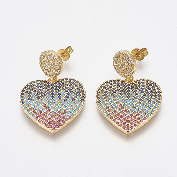PandaHall Brass Micro Pave Cubic Zirconia Ear Studs, Dangle Earrings, Heart, Colorful, Golden, 32mm, pin: 0.8mm Cubic Zirconia
PandaHall Brass Micro Pave Cubic Zirconia Ear Studs, Dangle Earrings, Heart, Colorful, Golden, 32mm, pin: 0.8mm Cubic Zirconia