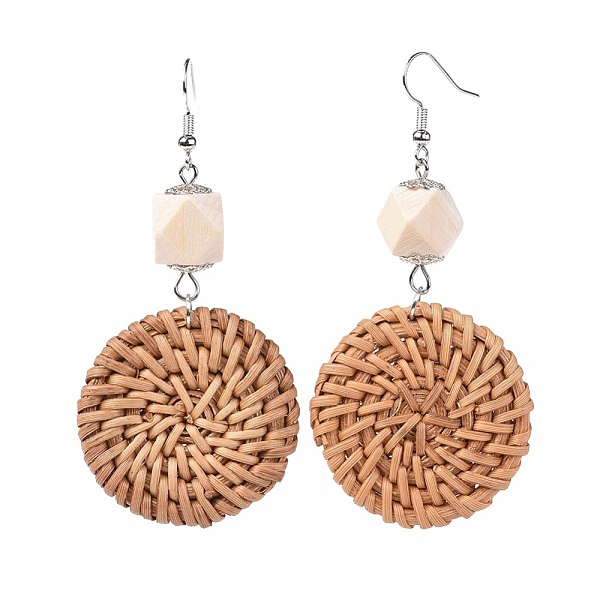 PandaHall Handmade Reed Cane/Rattan Woven Beads Dangle Earrings, with Wood Beads, Iron Findings and Brass Findings, Flat Round, Peru..., Brown
PandaHall Handmade Reed Cane/Rattan Woven Beads Dangle Earrings, with Wood Beads, Iron Findings and Brass Findings, Flat Round, Peru..., Brown