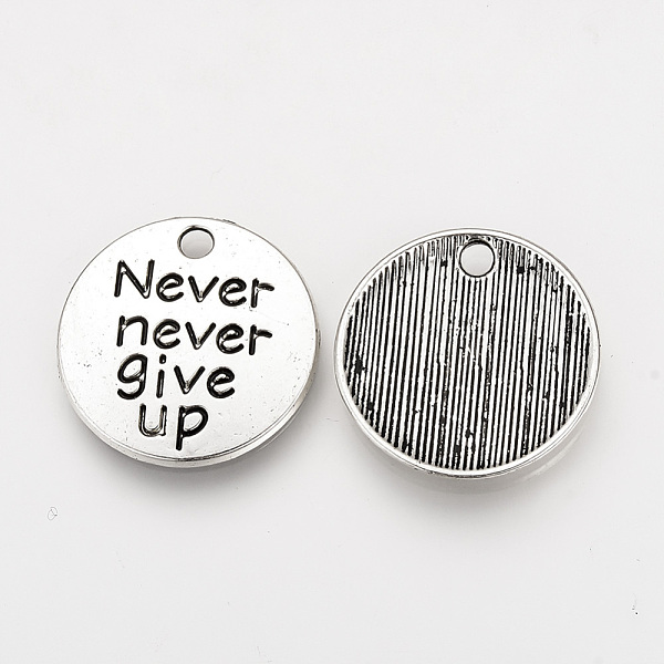 PandaHall Tibetan Style Alloy Pendants, Inspirational Message Pendants, Flat Round with Phrase Never Give Up, Cadmium Free & Lead Free...
PandaHall Tibetan Style Alloy Pendants, Inspirational Message Pendants, Flat Round with Phrase Never Give Up, Cadmium Free & Lead Free...