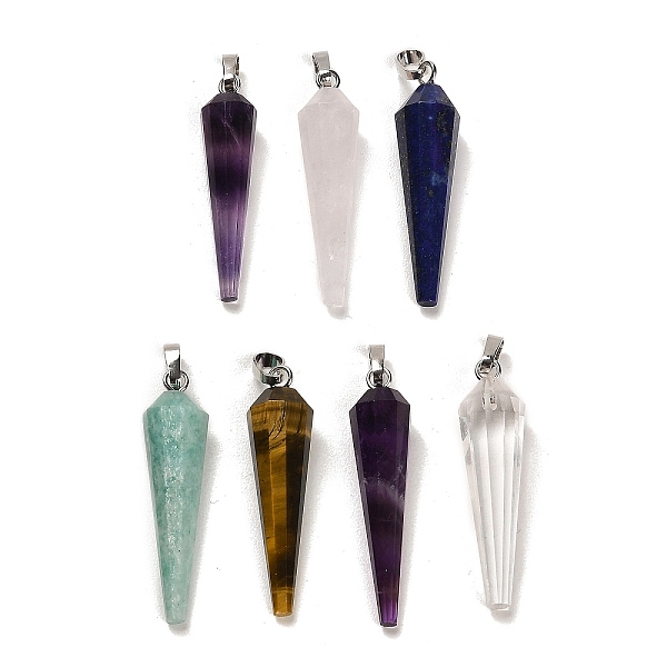 PandaHall Natural Mixed Stone Pointed Pendants, Faceted Cone Charms with Platinum Plated Barss Snap on Bails, 35~35.5x8~8.5mm, Hole: 6.5x4mm...
PandaHall Natural Mixed Stone Pointed Pendants, Faceted Cone Charms with Platinum Plated Barss Snap on Bails, 35~35.5x8~8.5mm, Hole: 6.5x4mm...
