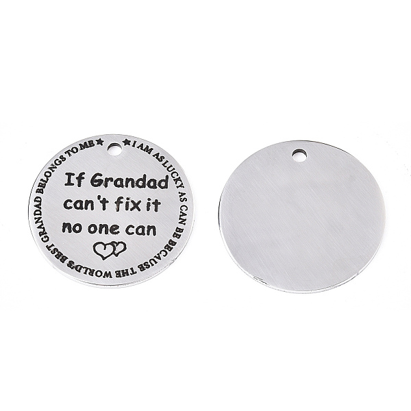 PandaHall 201 Stainless Steel Pendants, Flat Round with Word If Grandad Can't Fix it no one Can, Stainless Steel Color, 30x1.5mm, Hole: 2mm...
PandaHall 201 Stainless Steel Pendants, Flat Round with Word If Grandad Can't Fix it no one Can, Stainless Steel Color, 30x1.5mm, Hole: 2mm...