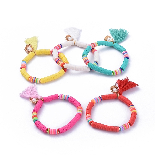 PandaHall Handmade Polymer Clay Heishi Beads Stretch Bracelets, with Cotton Thread Tassel Pendants and Alloy Charms, Shell with Pearl Shape..., Multicolor
PandaHall Handmade Polymer Clay Heishi Beads Stretch Bracelets, with Cotton Thread Tassel Pendants and Alloy Charms, Shell with Pearl Shape..., Multicolor