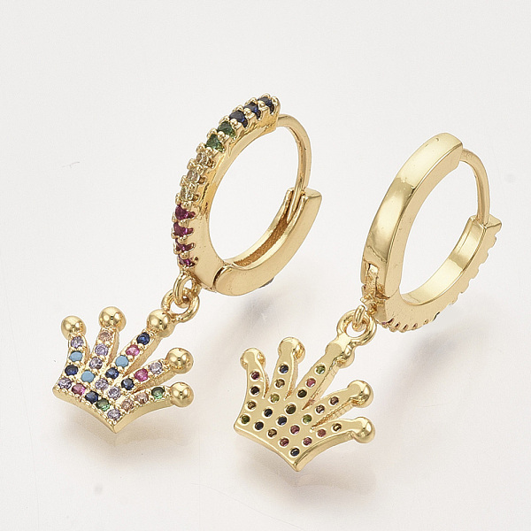 PandaHall Brass Micro Pave Colorful Cubic Zirconia Dangle Hoop Earrings, Crown, Real 16K Gold Plated, 26mm, Pin: 1x0.6mm Cubic Zirconia
PandaHall Brass Micro Pave Colorful Cubic Zirconia Dangle Hoop Earrings, Crown, Real 16K Gold Plated, 26mm, Pin: 1x0.6mm Cubic Zirconia