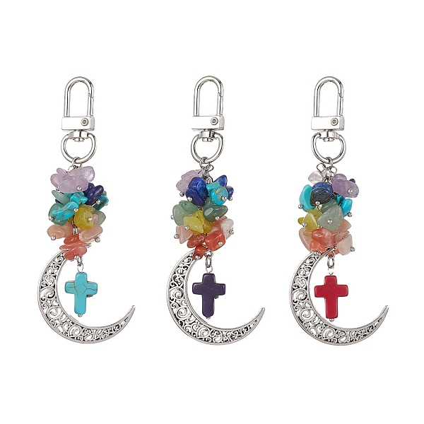 PandaHall Natural & Synthetic Gemstone Chip & Cross Pendant Decoration, with Alloy Swivel Clasps and Hollow Moon Charm, Mixed Color..., Multicolor
PandaHall Natural & Synthetic Gemstone Chip & Cross Pendant Decoration, with Alloy Swivel Clasps and Hollow Moon Charm, Mixed Color..., Multicolor