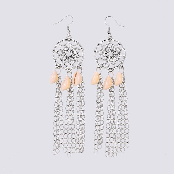 PandaHall Cowrie Shell Dangle Earrings, with Alloy Findings, Brass Chains & Earring Hooks, Woven Net/Web with Feather, Antique Silver &...
PandaHall Cowrie Shell Dangle Earrings, with Alloy Findings, Brass Chains & Earring Hooks, Woven Net/Web with Feather, Antique Silver &...