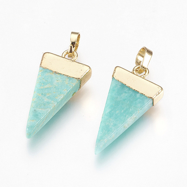 PandaHall Natural Amazonite Pendants, with Brass Findings, Triangle, Golden, 27~29x12~13x4~5mm, Hole: 4x6mm Amazonite Triangle
PandaHall Natural Amazonite Pendants, with Brass Findings, Triangle, Golden, 27~29x12~13x4~5mm, Hole: 4x6mm Amazonite Triangle