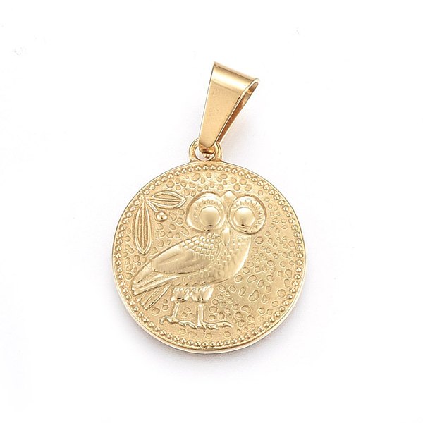 PandaHall 304 Stainless Steel Pendants, Flat Round with Owl, Golden, 28x25x3mm, Hole: 10x5mm 304 Stainless Steel Flat Round
PandaHall 304 Stainless Steel Pendants, Flat Round with Owl, Golden, 28x25x3mm, Hole: 10x5mm 304 Stainless Steel Flat Round
