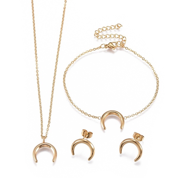 PandaHall 304 Stainless Steel Jewelry Sets, Bracelets, Necklaces and Earrings, Crescent Moon/Double Horn, Golden, 17.7 inch(45.1cm), 1mm...
PandaHall 304 Stainless Steel Jewelry Sets, Bracelets, Necklaces and Earrings, Crescent Moon/Double Horn, Golden, 17.7 inch(45.1cm), 1mm...