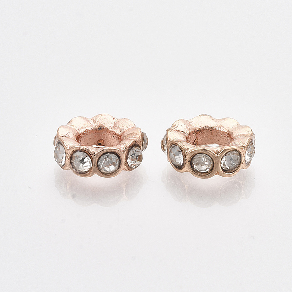 PandaHall Rose Gold Plated Alloy European Beads, with Rhinestones, Large Hole Beads, Flat Round, Crystal, 11.5x4mm, Hole: 5mm..., Clear
PandaHall Rose Gold Plated Alloy European Beads, with Rhinestones, Large Hole Beads, Flat Round, Crystal, 11.5x4mm, Hole: 5mm..., Clear