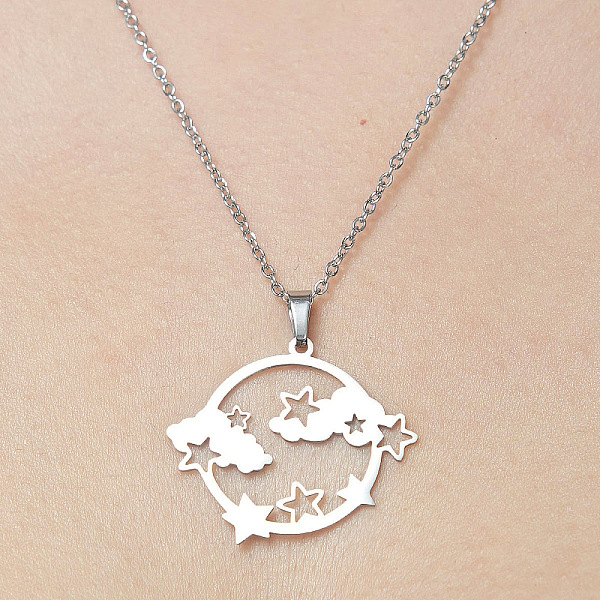 PandaHall 201 Stainless Steel Hollow Cloud & Star Pendant Necklace, Stainless Steel Color, 17.72 inch(45cm) 201 Stainless Steel Cloud
PandaHall 201 Stainless Steel Hollow Cloud & Star Pendant Necklace, Stainless Steel Color, 17.72 inch(45cm) 201 Stainless Steel Cloud