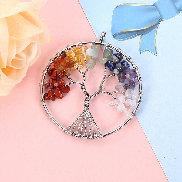 PandaHall Copper Wire Gemstone Big Pendants, Flat Round Tree of Life Charms, Platinum, 50mm Mixed Stone Flat Round
PandaHall Copper Wire Gemstone Big Pendants, Flat Round Tree of Life Charms, Platinum, 50mm Mixed Stone Flat Round