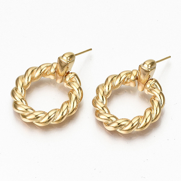 PandaHall Brass Dangle Stud Earring, Twist Ring, Nickel Free, Real 18K Gold Plated, 29.5x24mm, Pin: 0.7mm Brass Ring
PandaHall Brass Dangle Stud Earring, Twist Ring, Nickel Free, Real 18K Gold Plated, 29.5x24mm, Pin: 0.7mm Brass Ring