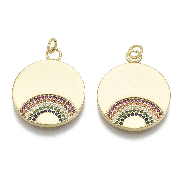 PandaHall Brass Micro Pave Cubic Zirconia Pendants, with Jump Ring, Nickel Free, Flat Round with Rainbow, Real 16K Gold Plated, Colorful...
PandaHall Brass Micro Pave Cubic Zirconia Pendants, with Jump Ring, Nickel Free, Flat Round with Rainbow, Real 16K Gold Plated, Colorful...