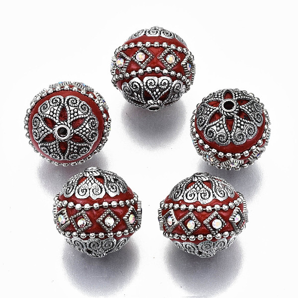 PandaHall Handmade Indonesia Beads, with Crystal AB Rhinestone and Antique Silver Tone Brass Findings, Round, Dark Red, 20~21x19~20mm, Hole..., Clear
PandaHall Handmade Indonesia Beads, with Crystal AB Rhinestone and Antique Silver Tone Brass Findings, Round, Dark Red, 20~21x19~20mm, Hole..., Clear