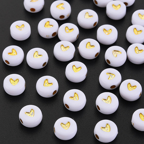 PandaHall Plating Acrylic Beads, Metal Enlaced, Flat Round with Heart, Golden Plated, 6.5~7x3.7mm, Hole: 1.8mm, about 3650pcs/500g Acrylic..., White
PandaHall Plating Acrylic Beads, Metal Enlaced, Flat Round with Heart, Golden Plated, 6.5~7x3.7mm, Hole: 1.8mm, about 3650pcs/500g Acrylic..., White