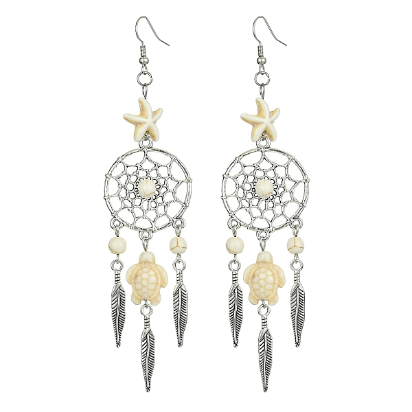 PandaHall Web with Feather Alloy Chandelier Earrings, Tortoise & Starfish Synthetic Turquoise Long Drop Earrings, White, 119x28mm Synthetic...
PandaHall Web with Feather Alloy Chandelier Earrings, Tortoise & Starfish Synthetic Turquoise Long Drop Earrings, White, 119x28mm Synthetic...
