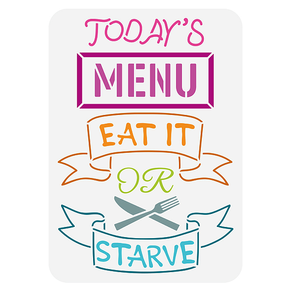 PandaHall FINGERINSPIRE Today's Menu Stencil 8.3x11.7inch Reusable Eat It or Starve Pattern Painting Template DIY Art Knife and Fork...
PandaHall FINGERINSPIRE Today's Menu Stencil 8.3x11.7inch Reusable Eat It or Starve Pattern Painting Template DIY Art Knife and Fork...