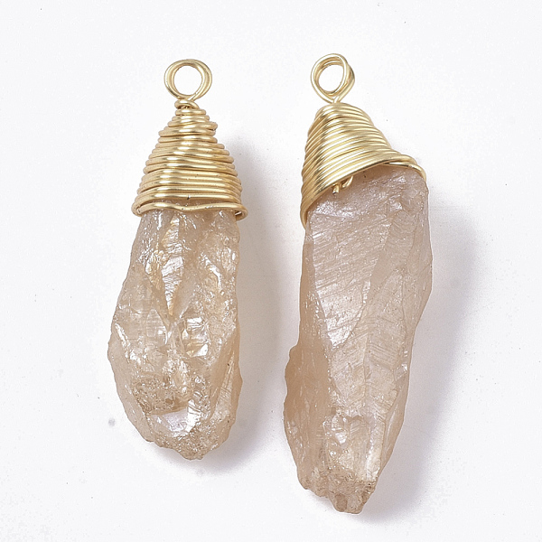 PandaHall Electroplate Natural Quartz Crystal Pendants, with Brass Findings, Nuggets, Golden, Wheat, 40~64.5x10~21x6~17mm, Hole: 3~4mm..., Orange
PandaHall Electroplate Natural Quartz Crystal Pendants, with Brass Findings, Nuggets, Golden, Wheat, 40~64.5x10~21x6~17mm, Hole: 3~4mm..., Orange