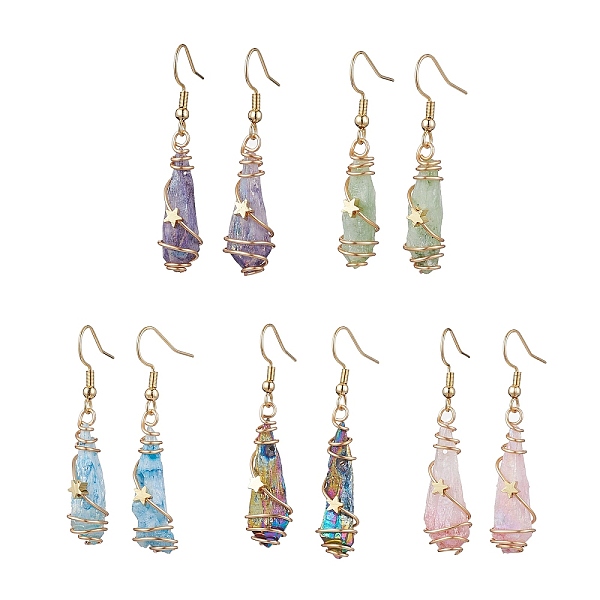 PandaHall Irregular Nugget & Star Dyed Natural Quartz Crystal Dangle Earrings, Brass Wire Wrap Earrings, Mixed Color, Light Gold...
PandaHall Irregular Nugget & Star Dyed Natural Quartz Crystal Dangle Earrings, Brass Wire Wrap Earrings, Mixed Color, Light Gold...