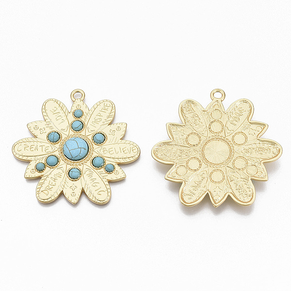 PandaHall Alloy Big Pendants, with Synthetic Turquoise, Cadmium Free & Nickel Free & Lead Free, Flower with Motivational Words, Real 14K...
PandaHall Alloy Big Pendants, with Synthetic Turquoise, Cadmium Free & Nickel Free & Lead Free, Flower with Motivational Words, Real 14K...