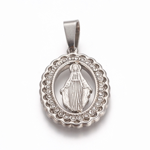 PandaHall Religion Theme 304 Stainless Steel Pendants, with Crystal Rhinestone, Oval with Virgin Mary, Stainless Steel Color, 25x17x2mm..., Clear
PandaHall Religion Theme 304 Stainless Steel Pendants, with Crystal Rhinestone, Oval with Virgin Mary, Stainless Steel Color, 25x17x2mm..., Clear