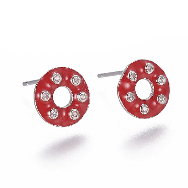 PandaHall Brass Micro Pave Cubic Zirconia Ear Studs, with Enamel, Donut, Clear, Platinum, Red, 9.5~10mm, Pin: 0.7mm Cubic Zirconia Red
PandaHall Brass Micro Pave Cubic Zirconia Ear Studs, with Enamel, Donut, Clear, Platinum, Red, 9.5~10mm, Pin: 0.7mm Cubic Zirconia Red