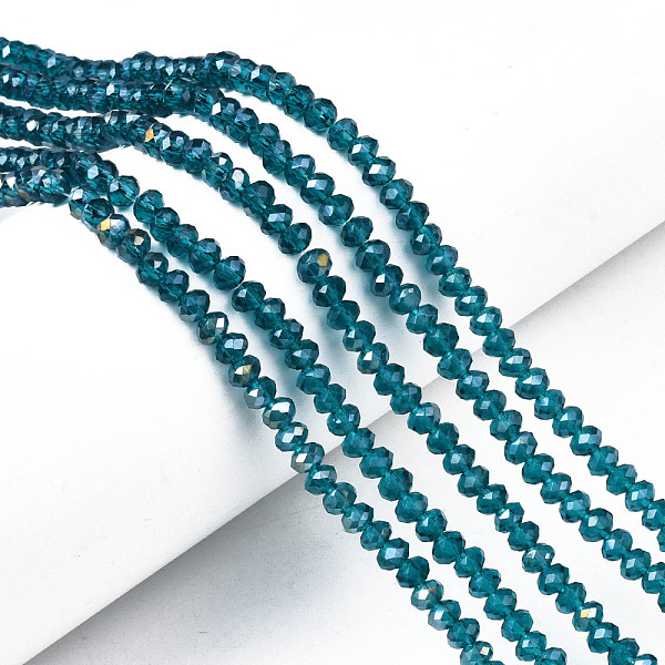 PandaHall Electroplate Glass Beads Strands, AB Color Plated, Faceted, Rondelle, Teal, 4x3mm, Hole: 0.4mm, about 113~115pcs/strand, 41~42cm..., Cyan
PandaHall Electroplate Glass Beads Strands, AB Color Plated, Faceted, Rondelle, Teal, 4x3mm, Hole: 0.4mm, about 113~115pcs/strand, 41~42cm..., Cyan