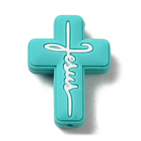 PandaHall Silicone Beads, Cross with Word Jesus, Dark Turquoise, 30x22x8mm, Hole: 2.5mm Silicone Cross
PandaHall Silicone Beads, Cross with Word Jesus, Dark Turquoise, 30x22x8mm, Hole: 2.5mm Silicone Cross