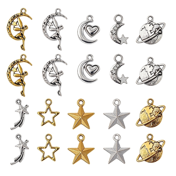 PandaHall 50Pcs 10 Style Starry Sky Theme Alloy Pendants, Tibetan Style, Earth & Fairy & Star & Moon, Mixed Color, 14~25x11~18x1~3mm, Hole...
PandaHall 50Pcs 10 Style Starry Sky Theme Alloy Pendants, Tibetan Style, Earth & Fairy & Star & Moon, Mixed Color, 14~25x11~18x1~3mm, Hole...