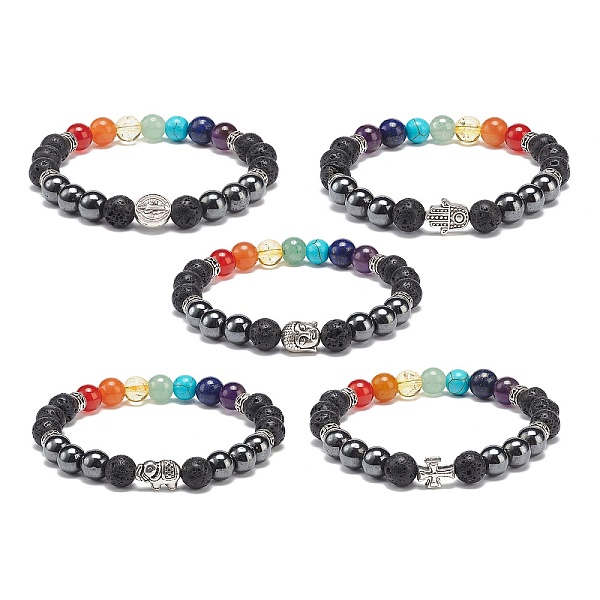 PandaHall 5Pcs 5 Style Natural & Synthetic Mixed Gemstone Beaded Stretch Bracelets Set, Alloy Saint Benedict & Hamsa Hand & Elephant &...
PandaHall 5Pcs 5 Style Natural & Synthetic Mixed Gemstone Beaded Stretch Bracelets Set, Alloy Saint Benedict & Hamsa Hand & Elephant &...