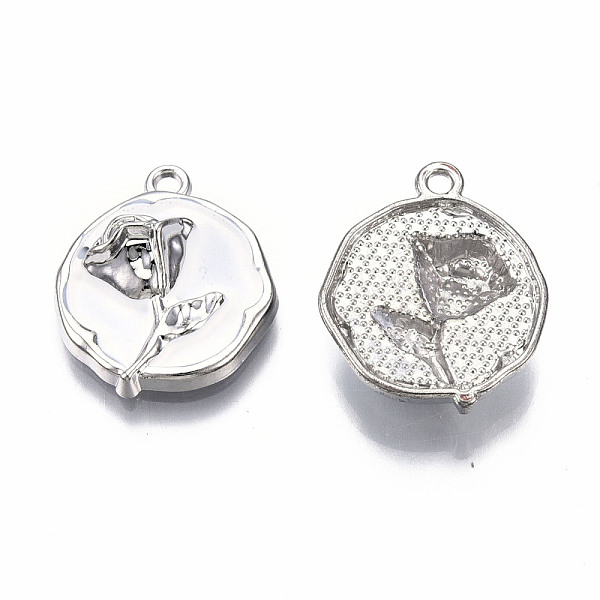PandaHall Rack Plating Alloy Enamel Pendants, Cadmium Free & Lead Free, Platinum, Flat Round with Rose, White, 21.5x18.5x5.5mm, Hole: 1.6mm...
PandaHall Rack Plating Alloy Enamel Pendants, Cadmium Free & Lead Free, Platinum, Flat Round with Rose, White, 21.5x18.5x5.5mm, Hole: 1.6mm...