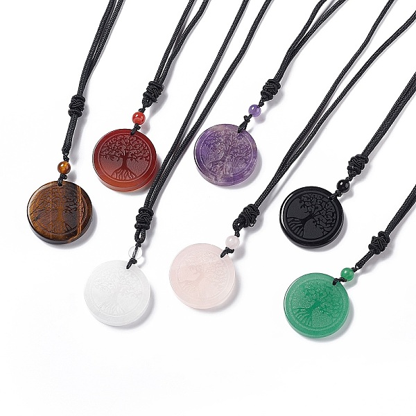 PandaHall Natural Gemstone Flat Round with Tree of Life Pendant Necklace with Nylon Cord for Women, 25.59~27.95 inch(65~71cm) Mixed Stone
PandaHall Natural Gemstone Flat Round with Tree of Life Pendant Necklace with Nylon Cord for Women, 25.59~27.95 inch(65~71cm) Mixed Stone