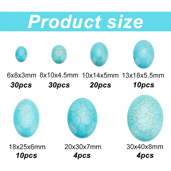 PandaHall ARRICRAFT 108Pcs 7 Styles Synthetic Turquoise Cabochons, Dyed, Flat Back Oval, 8~40x6~30x3~8mm Synthetic Turquoise Oval
PandaHall ARRICRAFT 108Pcs 7 Styles Synthetic Turquoise Cabochons, Dyed, Flat Back Oval, 8~40x6~30x3~8mm Synthetic Turquoise Oval