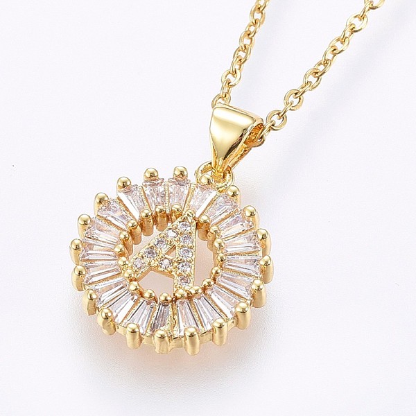PandaHall 304 Stainless Steel Initial Pendant Necklaces, with Cubic Zirconia, Flat Round with Letter, Golden, Letter.A, 17.71 inch(45cm)..., Clear
PandaHall 304 Stainless Steel Initial Pendant Necklaces, with Cubic Zirconia, Flat Round with Letter, Golden, Letter.A, 17.71 inch(45cm)..., Clear