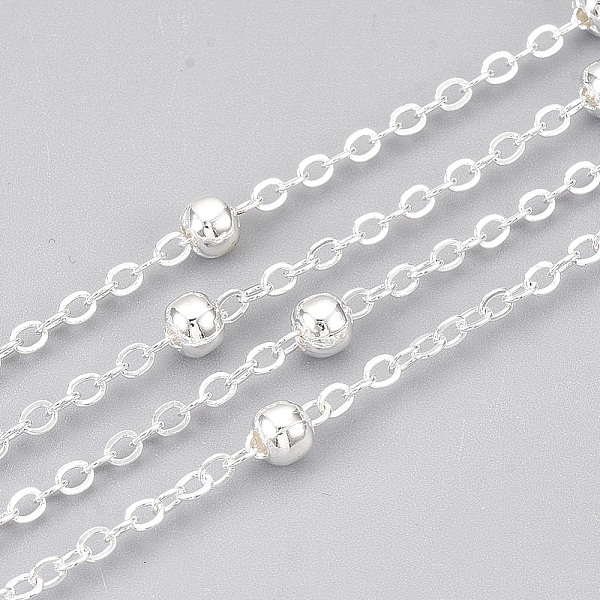 PandaHall Iron Cable Chains, Satellite Chains, with Round Beads, Soldered, with Spool, Flat Oval, Silver Color Plated, 2.5x2x0.3mm, about...
PandaHall Iron Cable Chains, Satellite Chains, with Round Beads, Soldered, with Spool, Flat Oval, Silver Color Plated, 2.5x2x0.3mm, about...