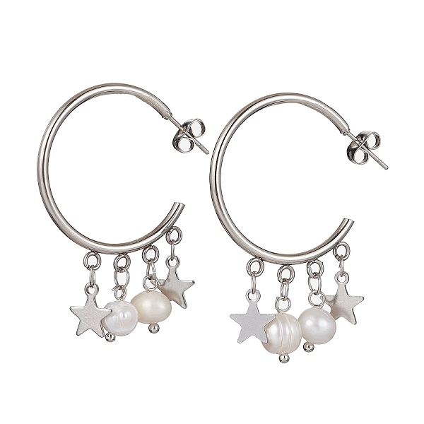 PandaHall 304 Stainless Steel Half Hoop Earrings, Natural Pearl Dangle Stud Earrings, Star, 46x7.5mm Pearl Star
PandaHall 304 Stainless Steel Half Hoop Earrings, Natural Pearl Dangle Stud Earrings, Star, 46x7.5mm Pearl Star
